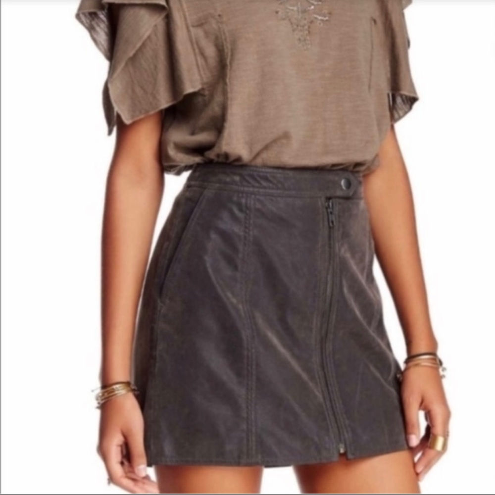 Free People Faux Suede Gray Mini Skirt